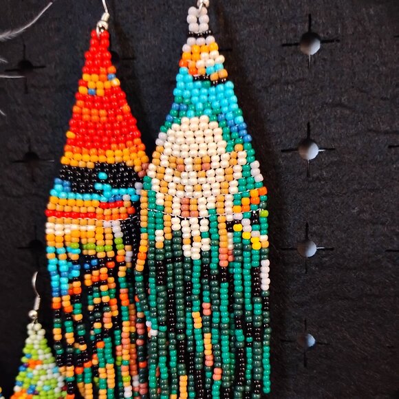 Single Pair of Edvard Munch Beaded Earrings Tassel Scream Art Inspired - Picture 2 of 2